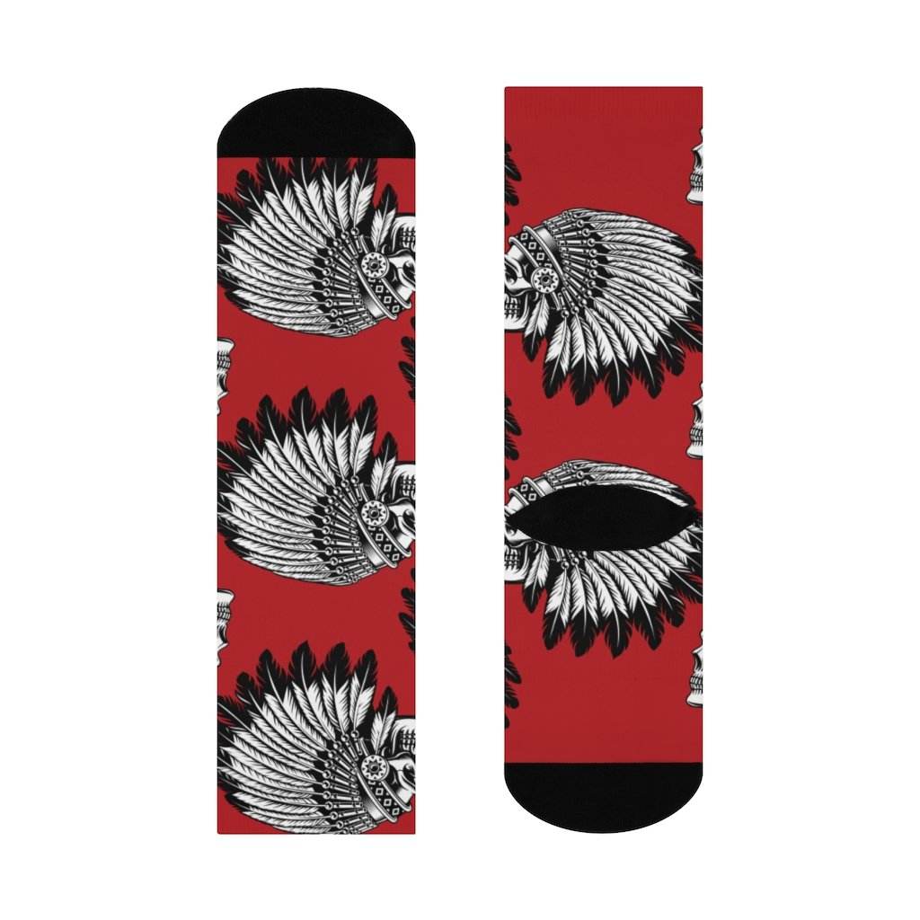 Terre Haute South HS Braves - Crew Socks - headdress white on red - EdgyHaute