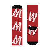 Wiley Red Streaks - Crew Socks - large W white on red - EdgyHaute