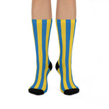 Crestwood School Eagles - Crew Socks - blue and yellow stripes - EdgyHaute