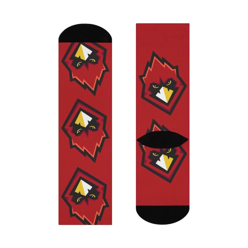 Chrisman HS Cardinals - Crew Socks - large cardinal on red - EdgyHaute