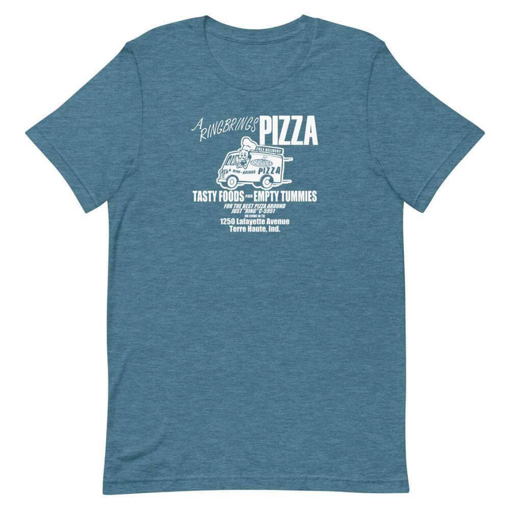 A Ring Brings Pizza t-shirt color heather deep teal Terre Haute Indiana