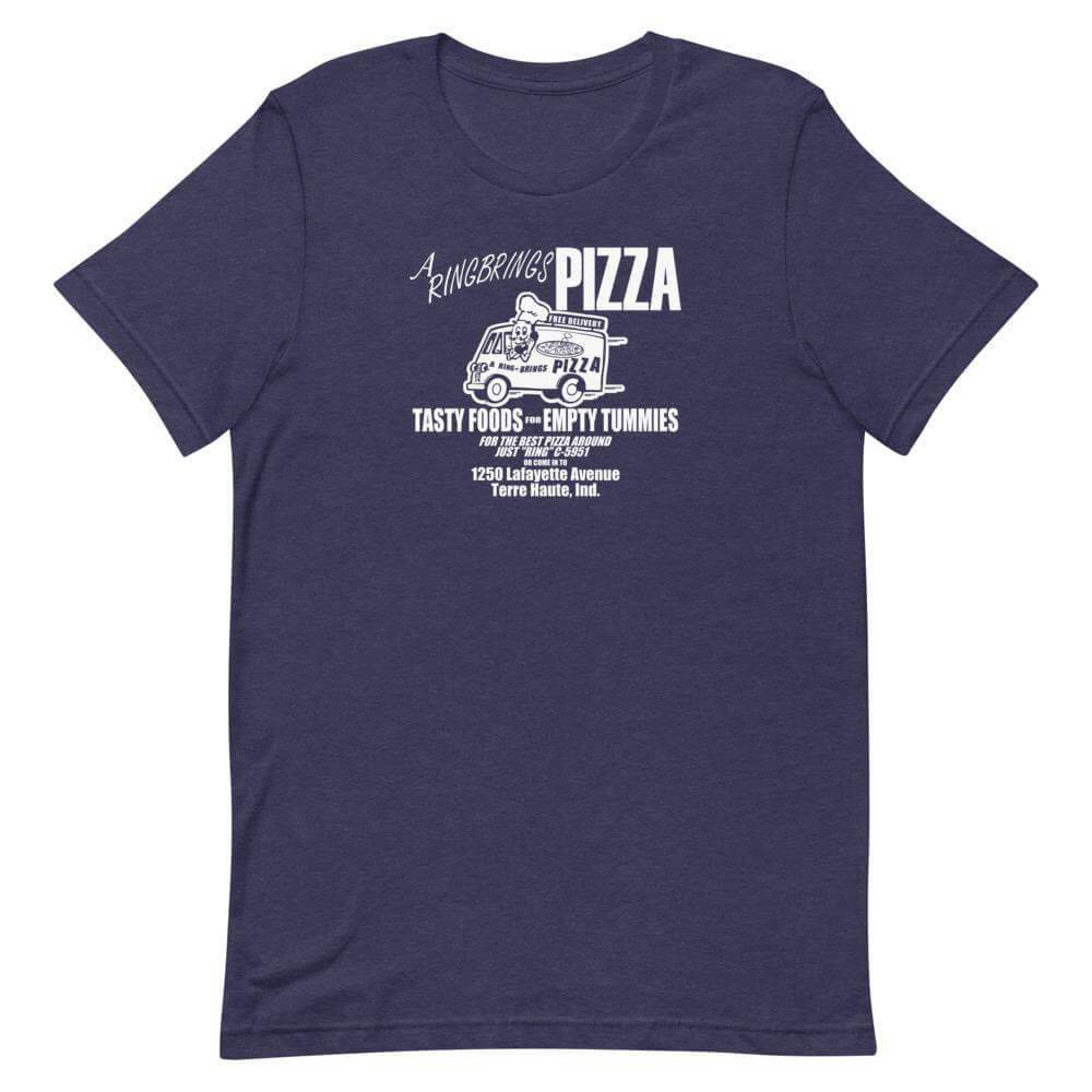 A Ring Brings Pizza t-shirt color heather midnight navy blue Terre Haute Indiana