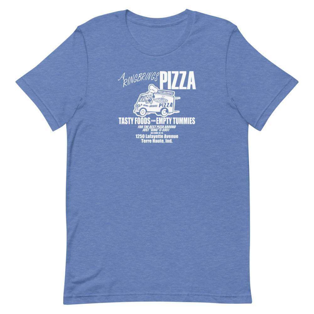 A Ring Brings Pizza t-shirt color heather true royal blue Terre Haute Indiana