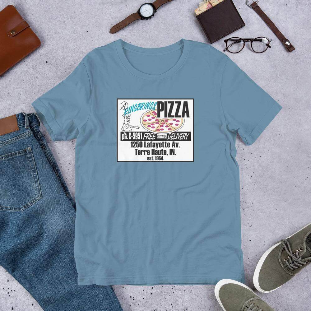 A Ring Brings Pizza t-shirt color steel blue Terre Haute Indiana