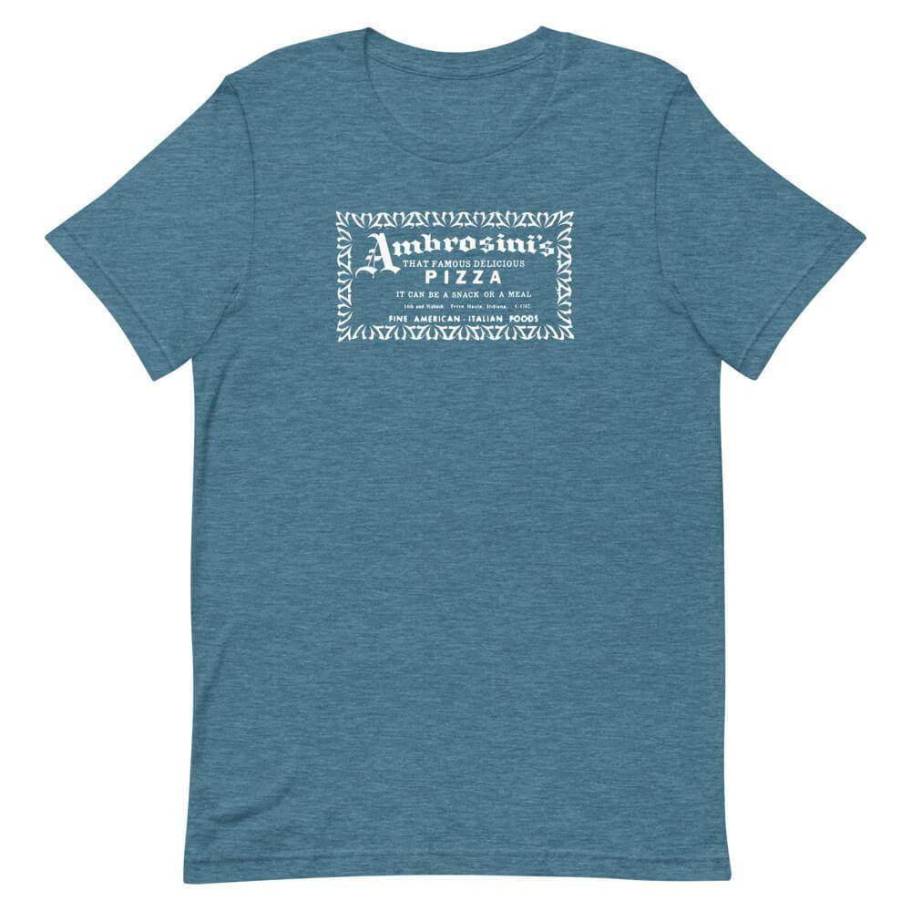 Ambrosini’s Restaurant t-shirt color heather deep teal Terre Haute Indiana