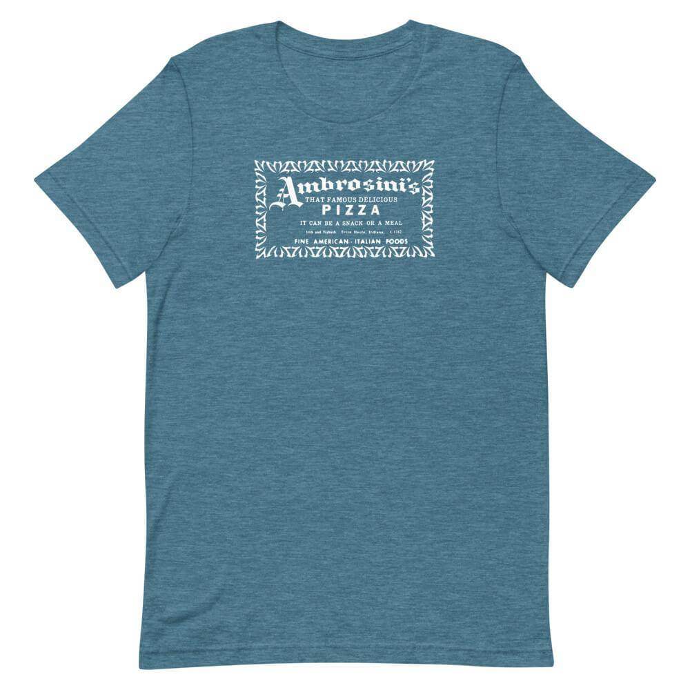 Ambrosini’s Restaurant t-shirt color heather deep teal Terre Haute Indiana