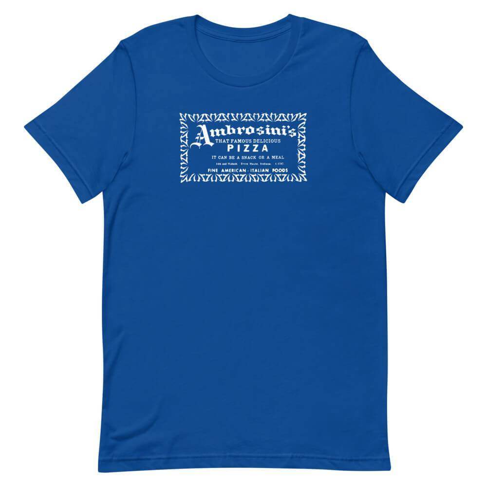 Ambrosini’s Restaurant t-shirt color true royal blue Terre Haute Indiana