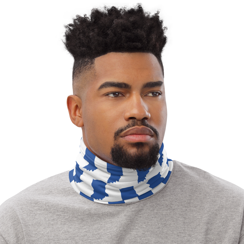 Indiana State University inspired Neck Gaiter - blue states on white - EdgyHaute