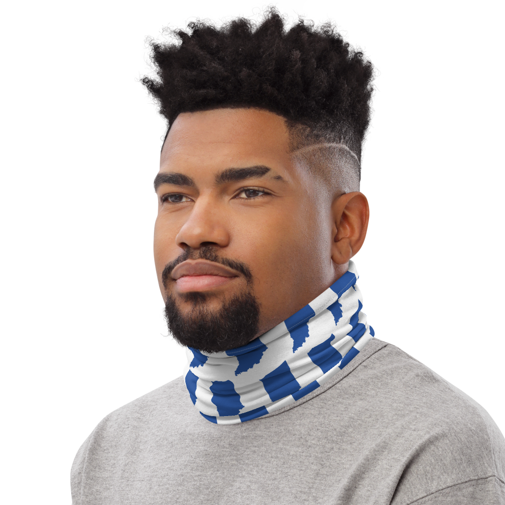 Indiana State University inspired Neck Gaiter - blue states on white - EdgyHaute