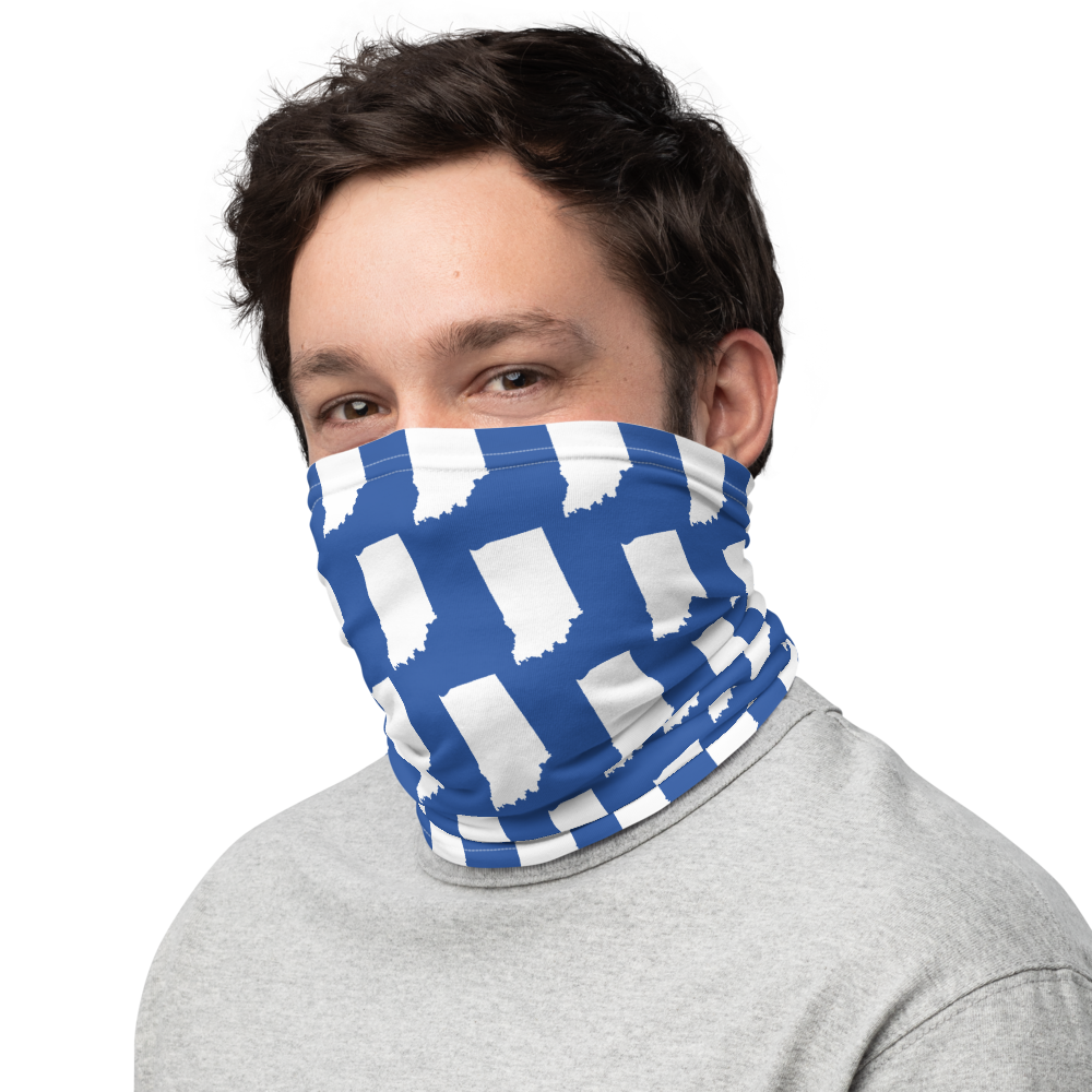 Indiana State University inspired Neck Gaiter - white states on blue - EdgyHaute