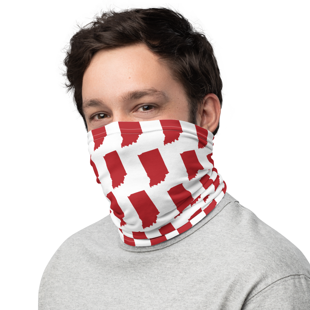 Indiana University inspired Neck Gaiter - red states on white - EdgyHaute
