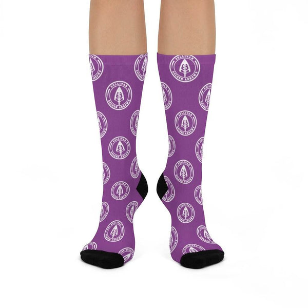 Sullivan HS Golden Arrows - Crew Socks - white on purple - EdgyHaute