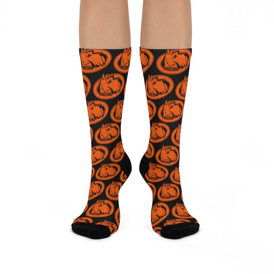 Sarah Scott MS Scotties - Crew Socks - orange on black - EdgyHaute