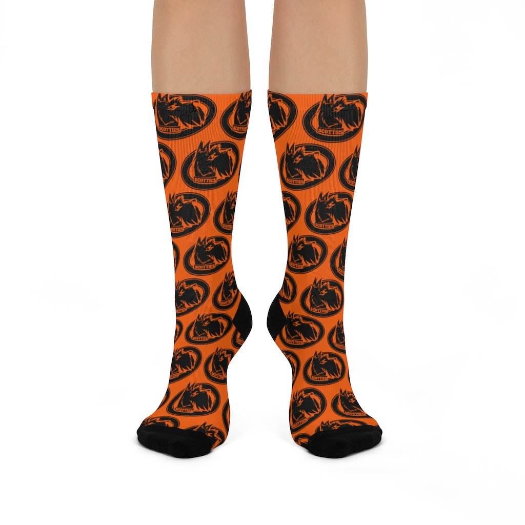 Sarah Scott MS Scotties - Crew Socks - black on orange - EdgyHaute