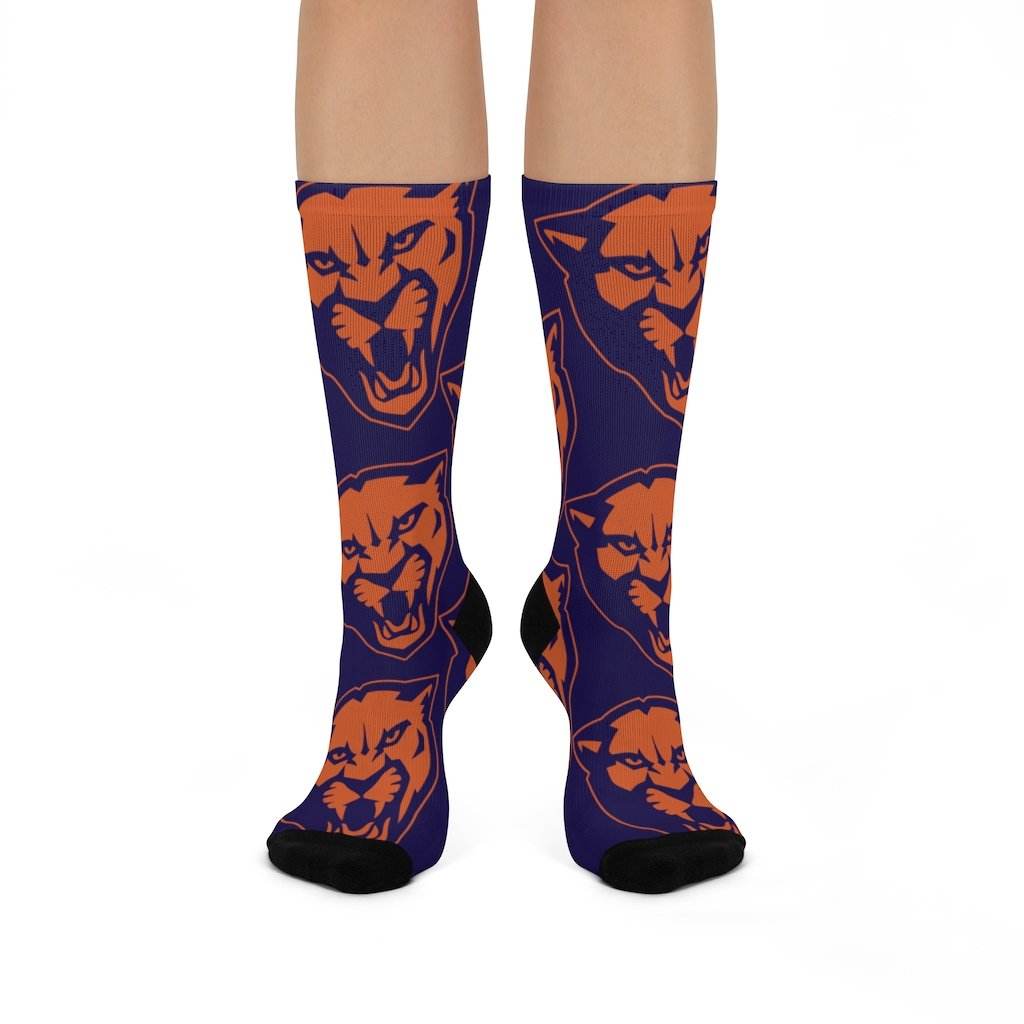 North Putnam HS Cougars - Crew Socks - large cougar on navy - EdgyHaute