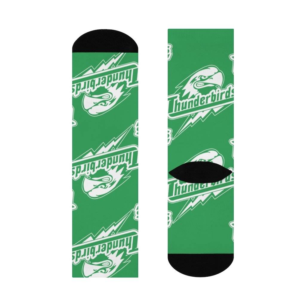 North Central HS Thunderbirds - Crew Socks - large thunderbird white on green - EdgyHaute