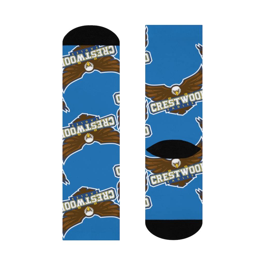 Crestwood School Eagles - Crew Socks - large eagle on bright blue - EdgyHaute