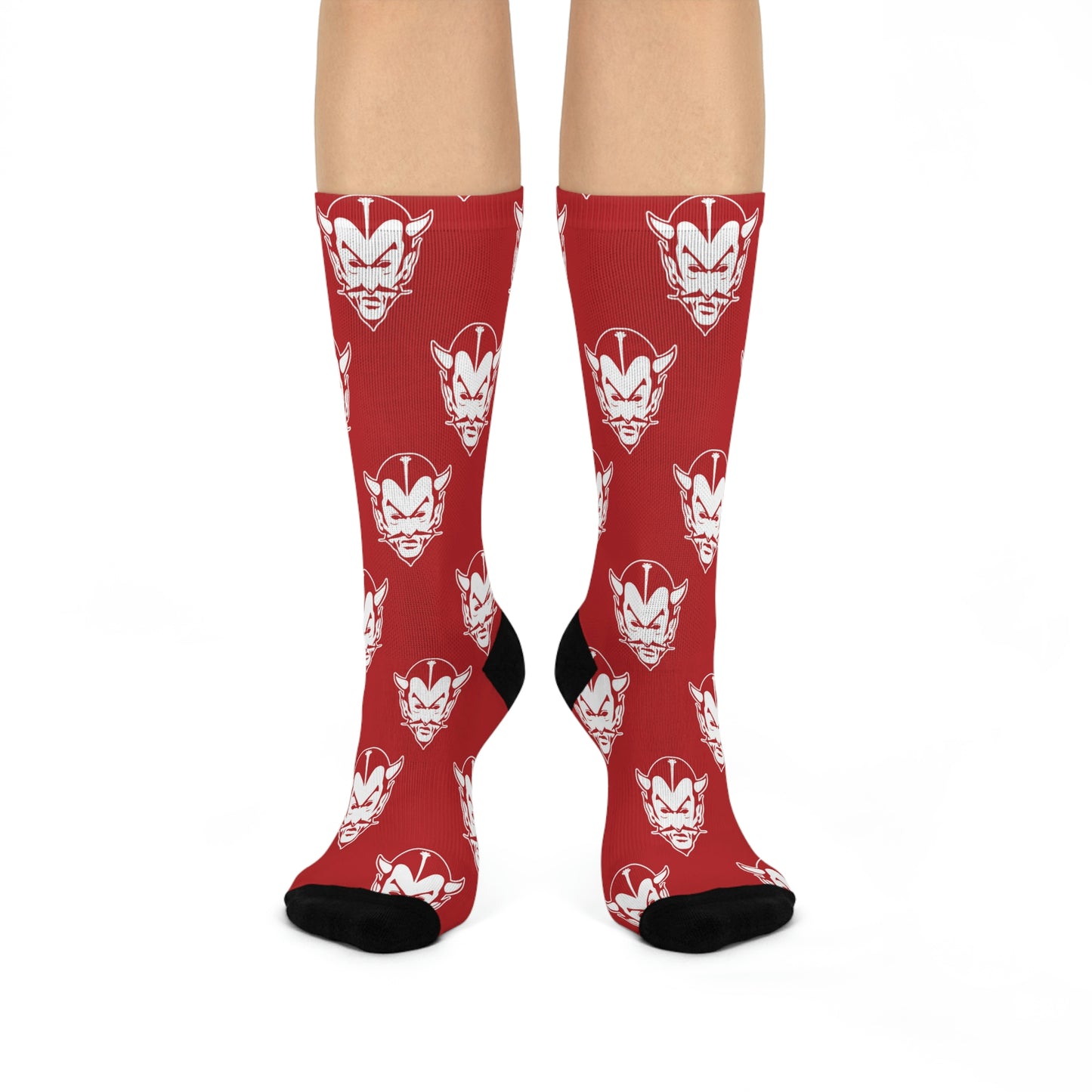 Brazil HS Red Devils - Crew Socks - small devil white on red - EdgyHaute