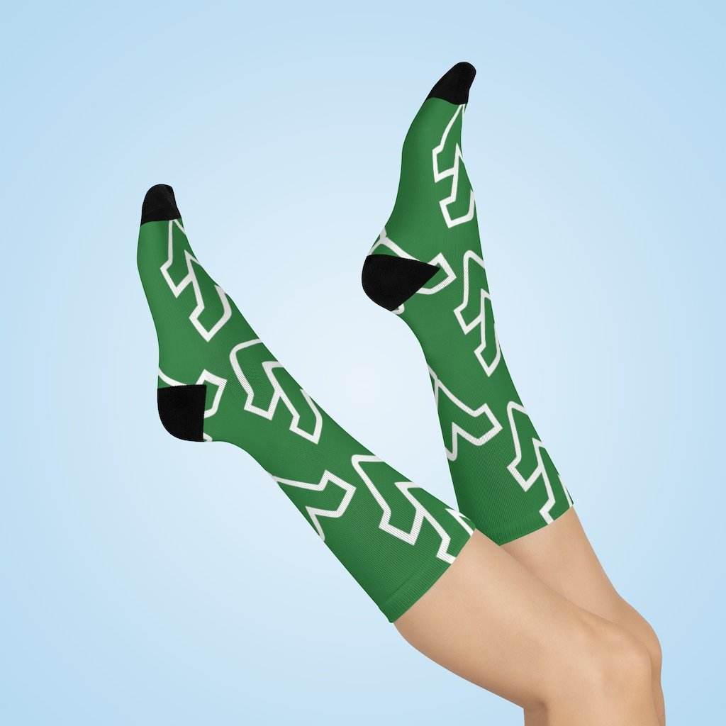 West Vigo HS Vikings - Crew Socks - WV white on green - EdgyHaute