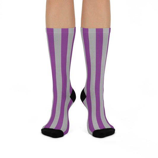 Greencastle HS Tiger Cubs - Crew Socks - purple and gray stripes - EdgyHaute