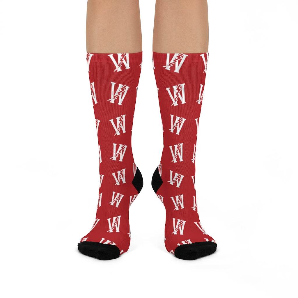 Wiley Red Streaks - Crew Socks - white on red - EdgyHaute