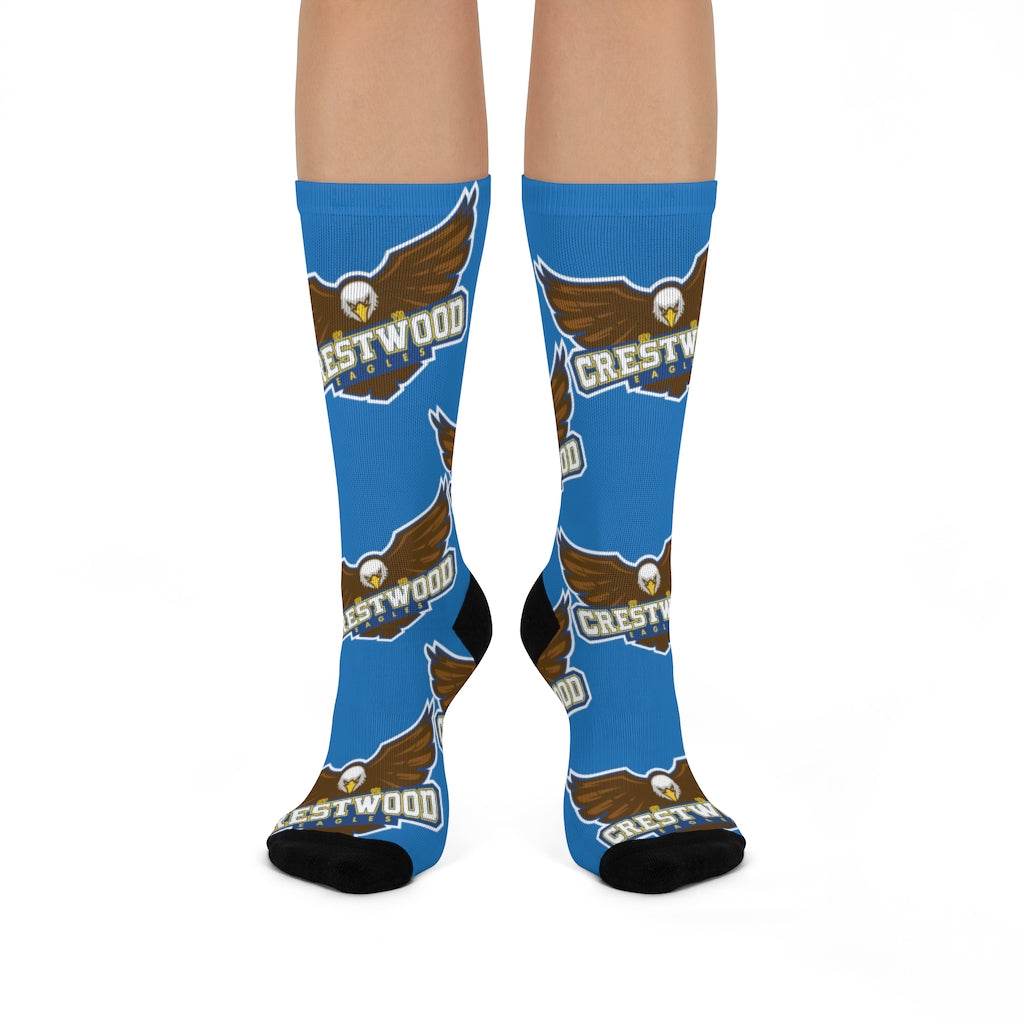 Crestwood School Eagles - Crew Socks - large eagle on bright blue - EdgyHaute