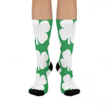 Cloverdale HS Clovers - Crew Socks - large 4-leaf clover on green - EdgyHaute