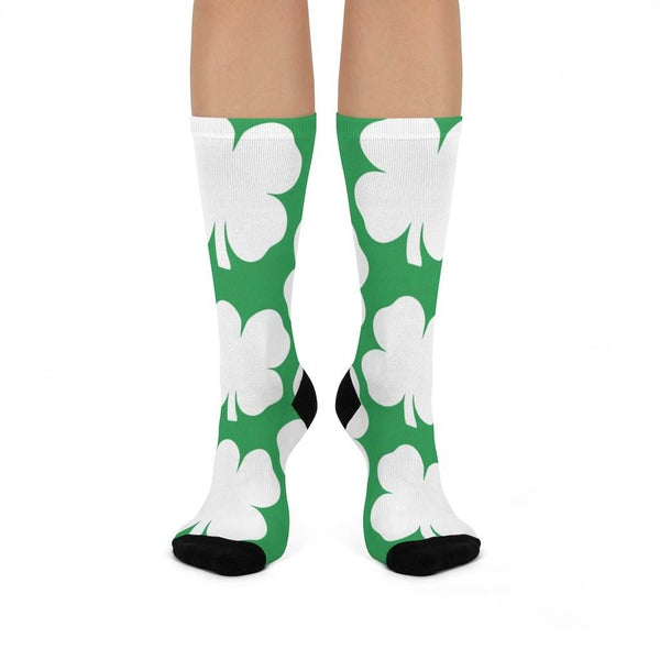 Cloverdale HS Clovers - Crew Socks - large 4-leaf clover on green - EdgyHaute