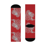 Woodrow Wilson MS Warriors - Crew Socks - large warrior gray on red - EdgyHaute