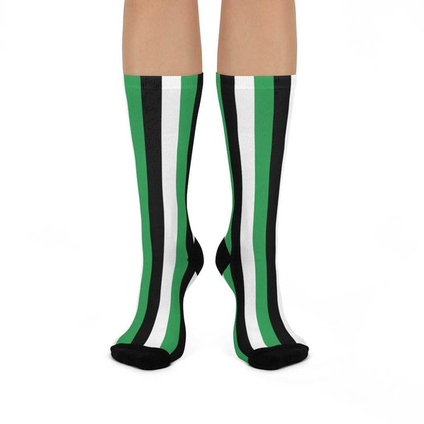 Cloverdale HS Clovers - Crew Socks - green black and white stripes - EdgyHaute