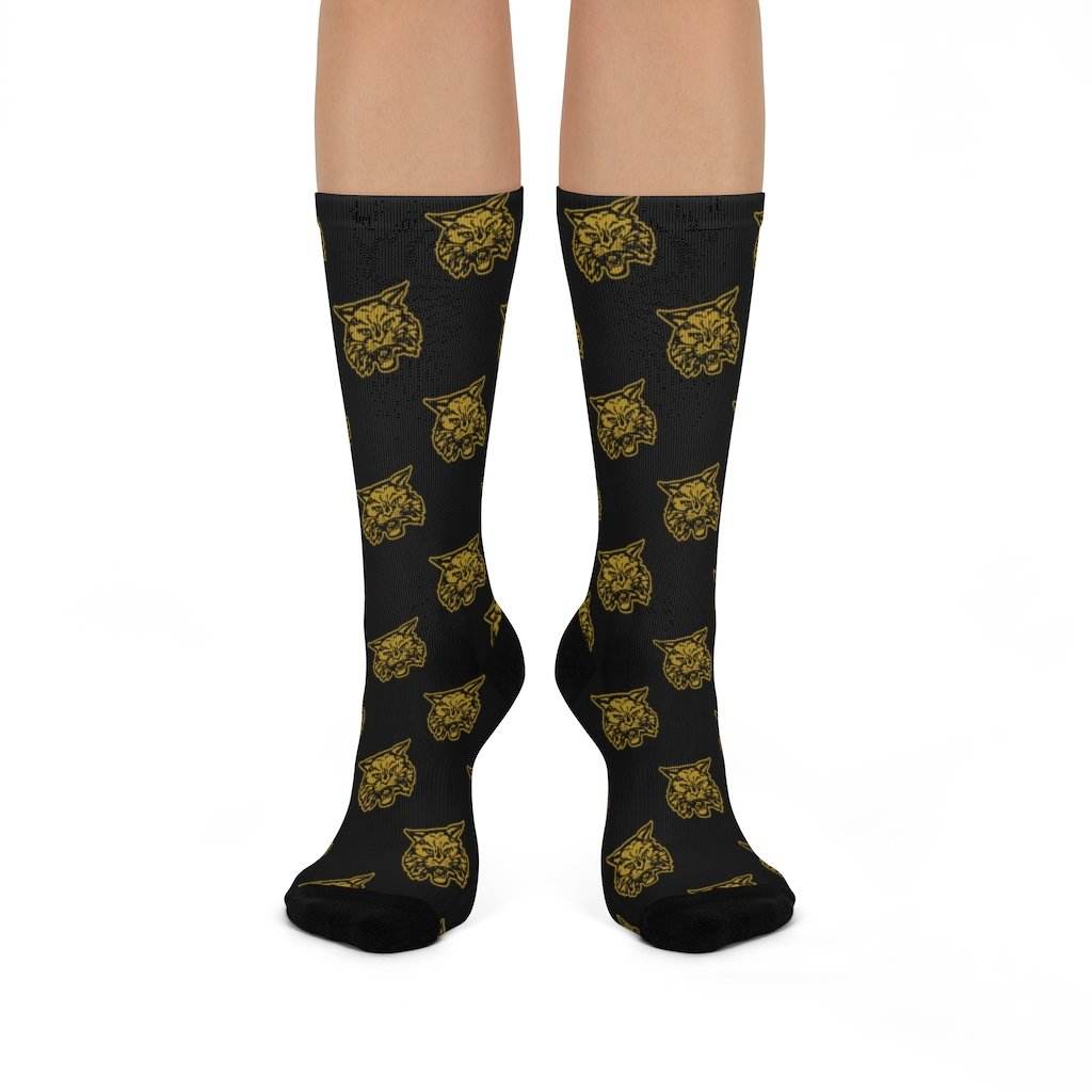 South Vermillion HS Wildcats - Crew Socks - wildcat gold on black - EdgyHaute