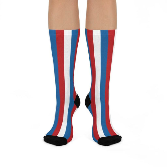 South Putnam HS Eagles - Crew Socks - red white and blue stripes - EdgyHaute