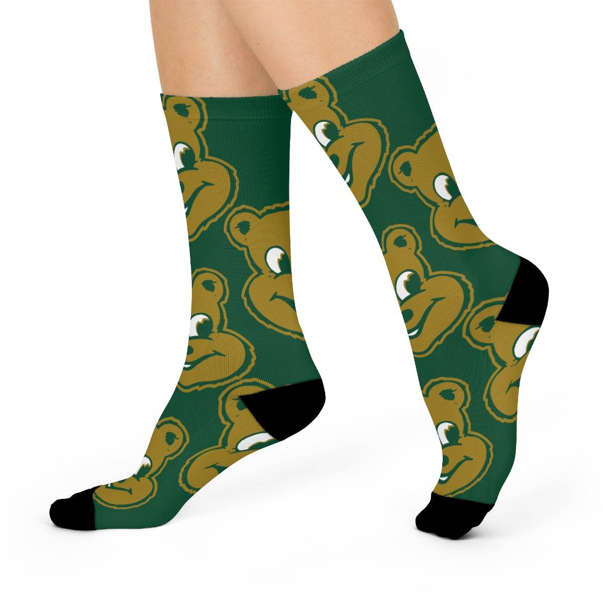 Schulte HS Golden Bears - Crew Socks - large bear on green - EdgyHaute