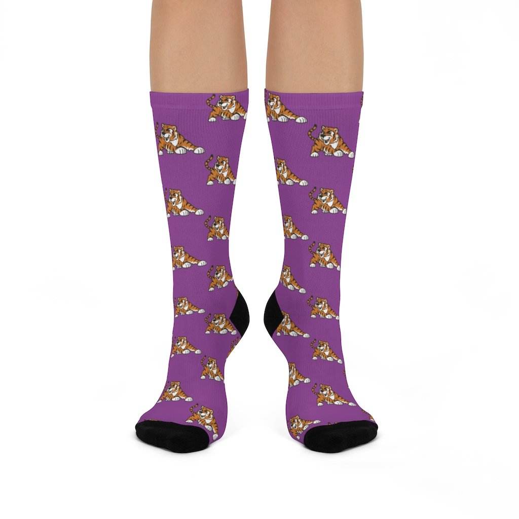 Greencastle HS Tiger Cubs - Crew Socks - tiger cub on purple - EdgyHaute