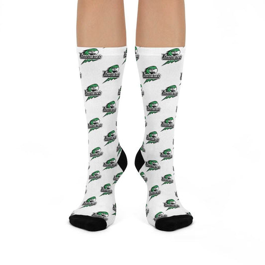 North Central HS Thunderbirds - Crew Socks - green and black on white - EdgyHaute