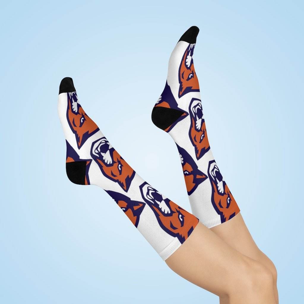 North Putnam HS Cougars - Crew Socks - large cougar on white - EdgyHaute