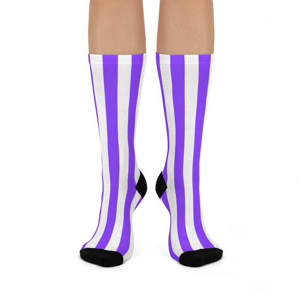 Chrisman-Scottland Junior HS Eagles - Crew Socks - purple and white stripes - EdgyHaute