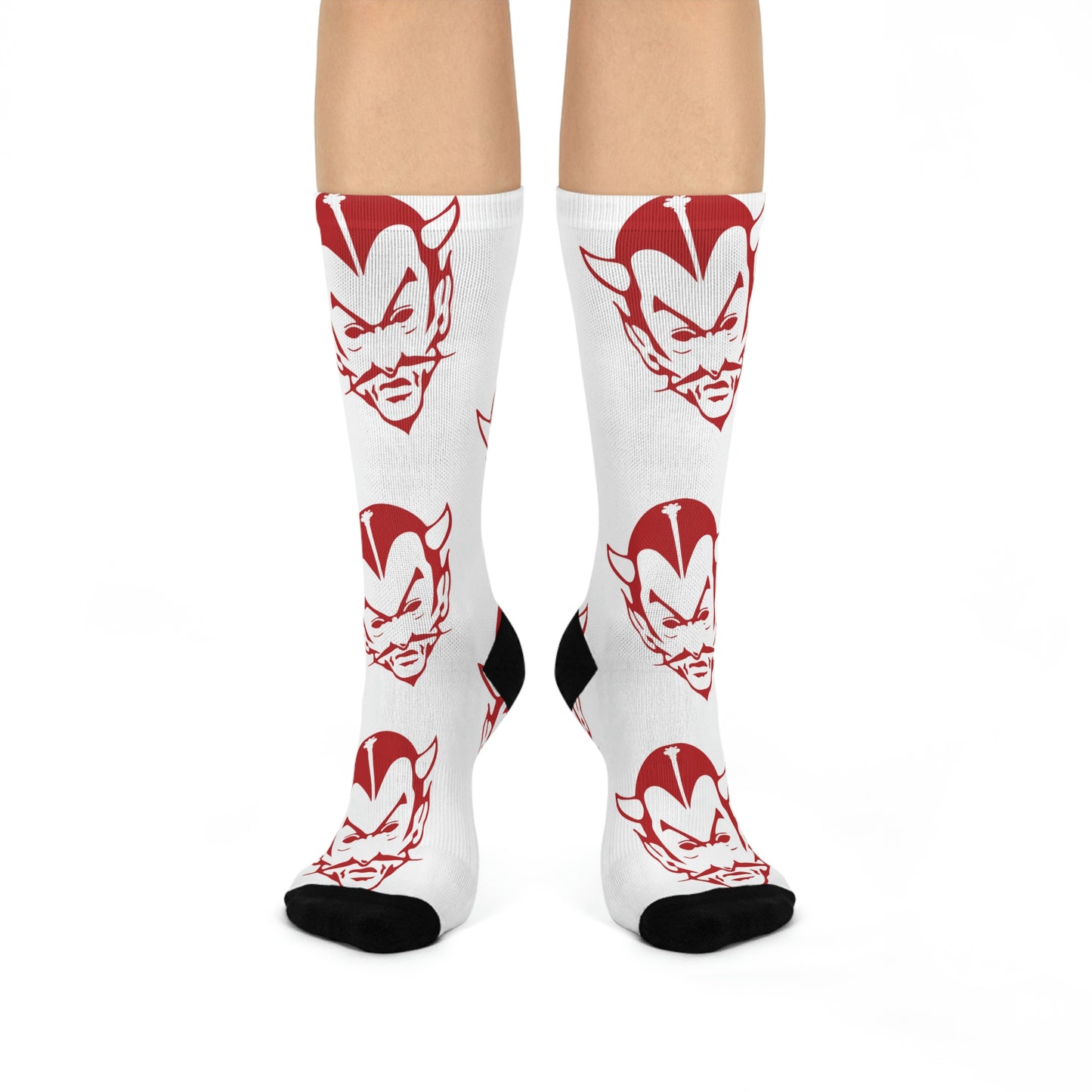 Brazil HS Red Devils - Crew Socks - large devil red on white - EdgyHaute