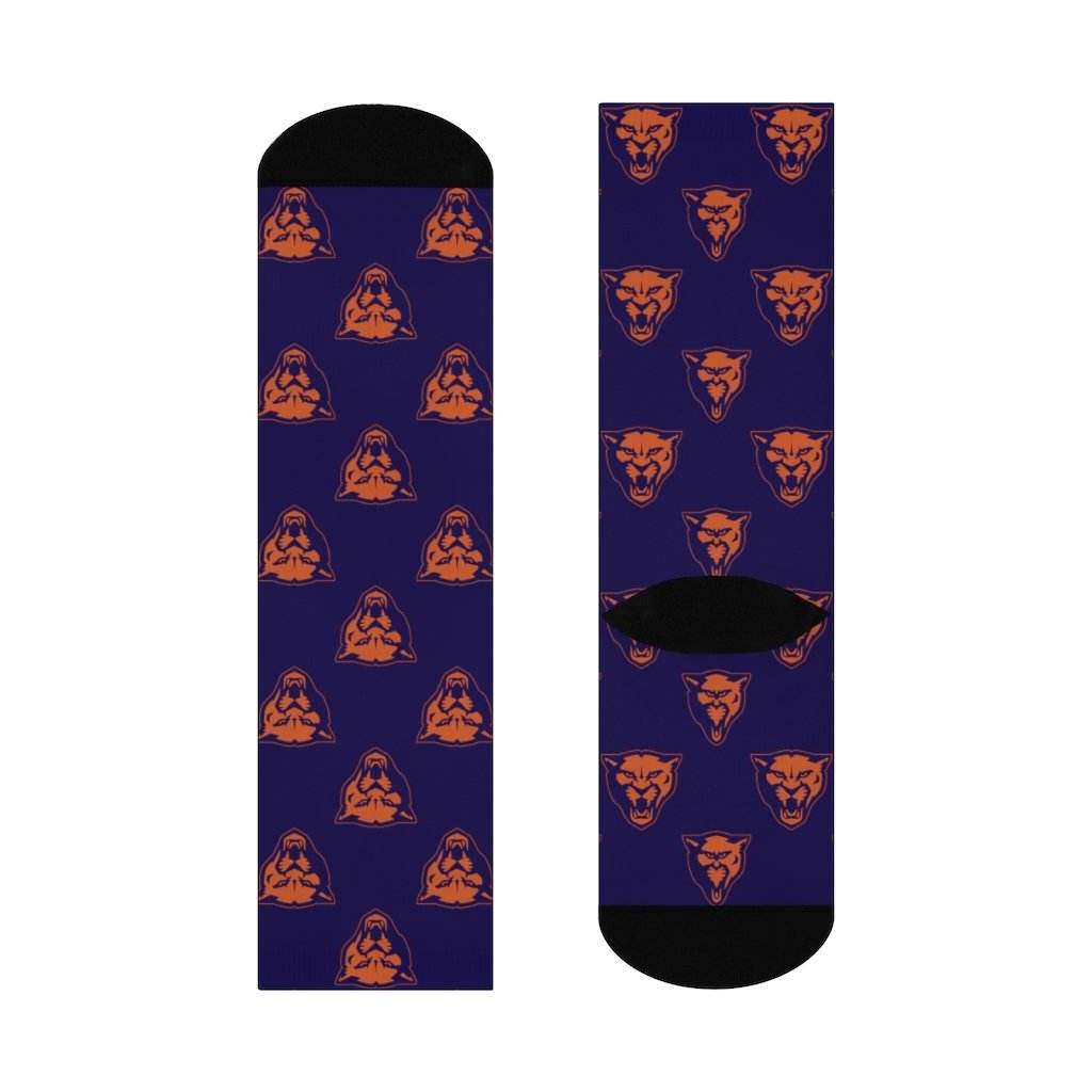 North Putnam HS Cougars - Crew Socks - cougar on navy - EdgyHaute
