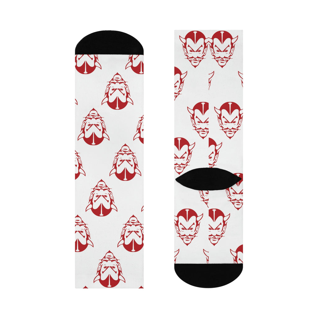 Brazil HS Red Devils - Crew Socks - small devil red on white - EdgyHaute