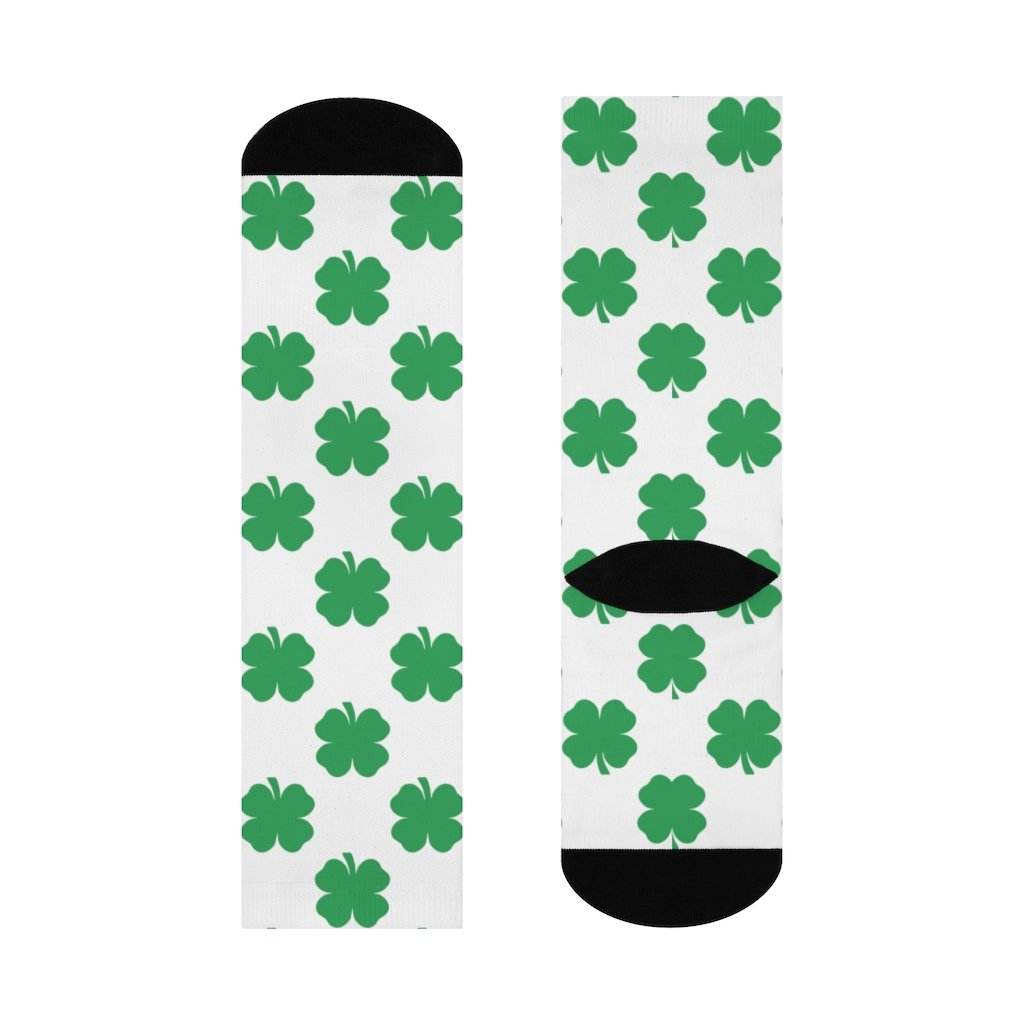 Cloverdale HS Clovers - Crew Socks - 4-leaf clover on white - EdgyHaute