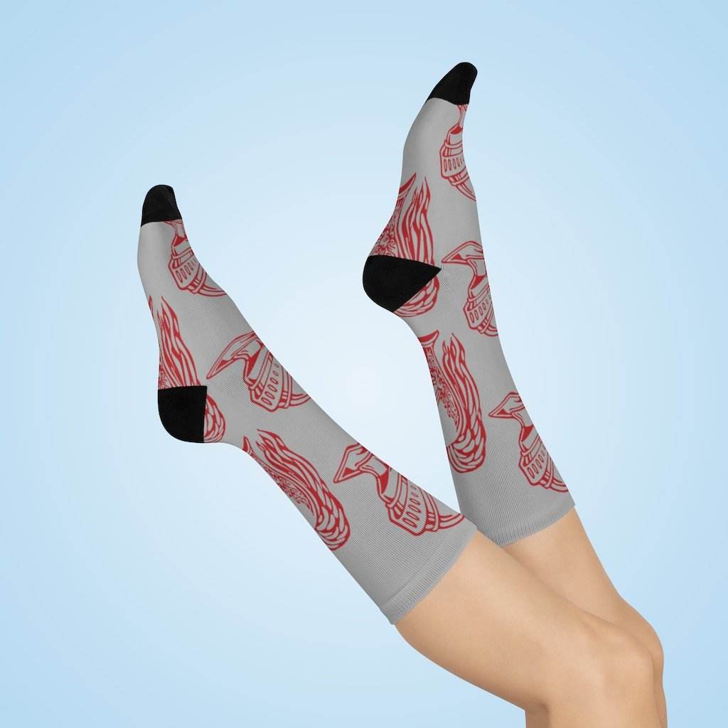 Woodrow Wilson MS Warriors - Crew Socks - large warrior red on gray - EdgyHaute