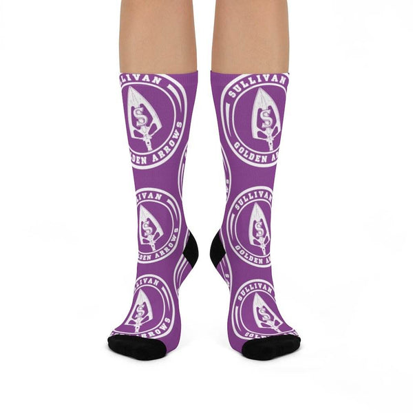 Sullivan HS Golden Arrows - Crew Socks - large arrow white on purple - EdgyHaute