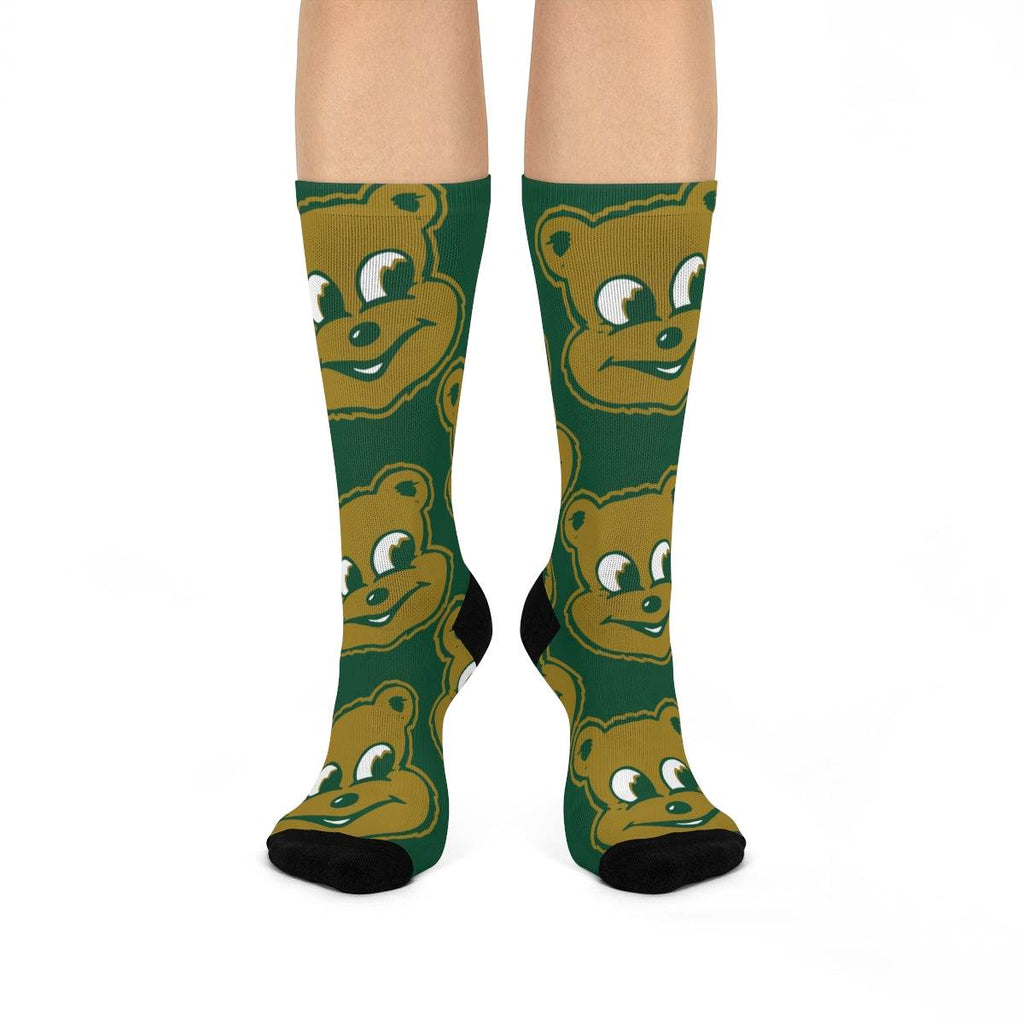 Schulte HS Golden Bears - Crew Socks - large bear on green - EdgyHaute