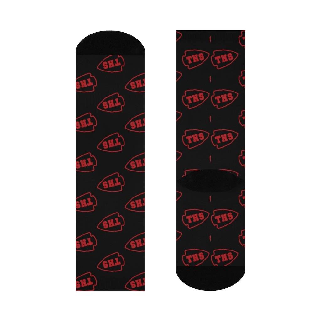 Terre Haute South HS Braves - Crew Socks - red on black - EdgyHaute