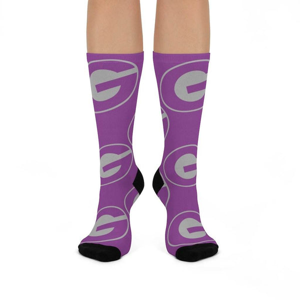 Greencastle HS Tiger Cubs - Crew Socks - large G purple on purple - EdgyHaute