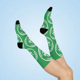 North Central HS Thunderbirds - Crew Socks - large NC white on green - EdgyHaute