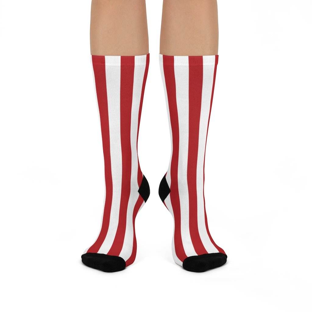 Chrisman HS Cardinals - Crew Socks - red and white stripes - EdgyHaute