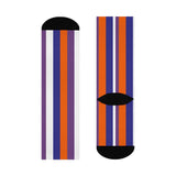 Kansas/Shiloh/Oakland Tri-County Titans - Crew Socks - purple orange blue and white stripes - EdgyHaute