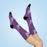 Otter Creek MS Otters - Crew Socks - large otter white on purple - EdgyHaute